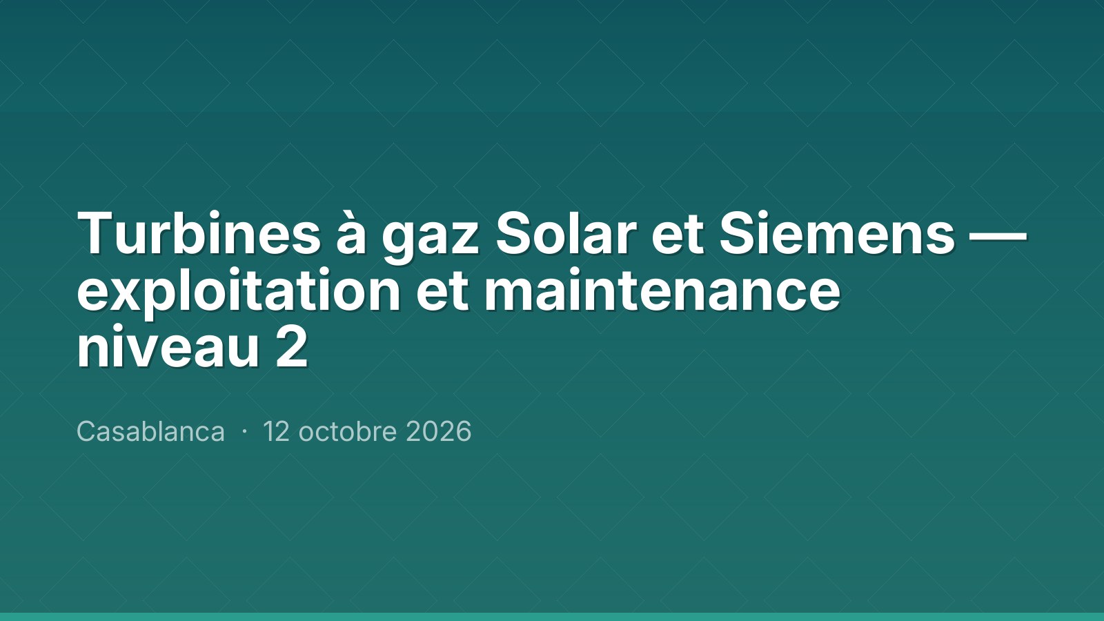 Turbines à gaz Solar et Siemens — exploitation et maintenance niveau 2