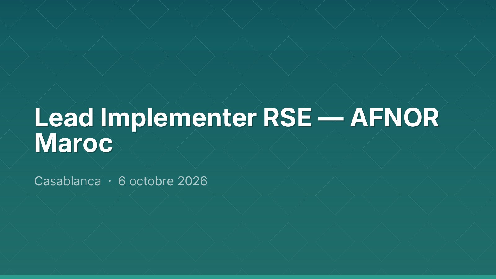 Lead Implementer RSE — AFNOR Maroc
